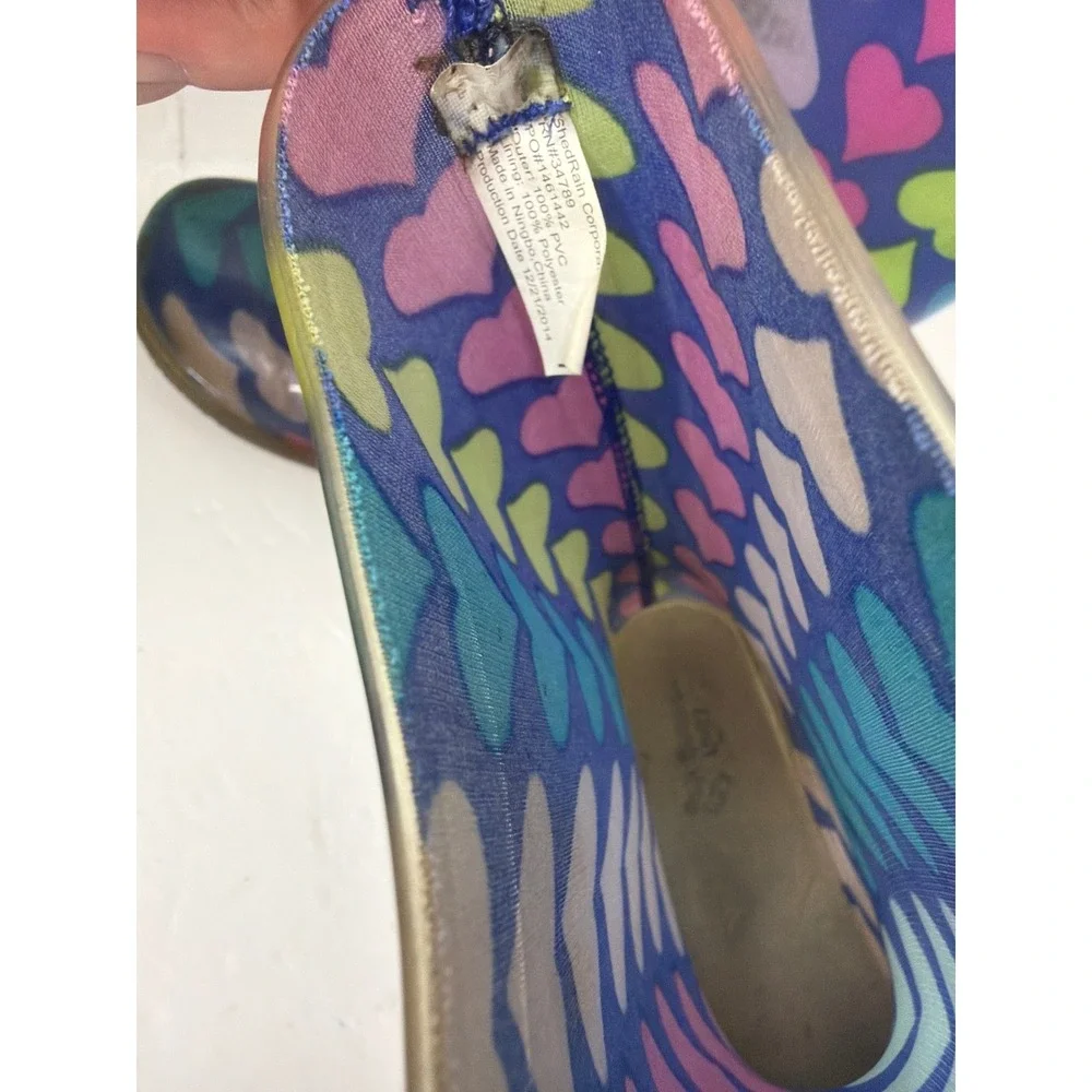 Rain‎ Essentials Kids Heart Print Rain Boots Blue Pink Multi Color Size 11/12